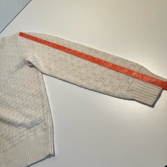 J. Crew Sweater Medium Open Knit Eyelet Cream Ivory Crewneck Alpaca Wool - Picture 8 of 10